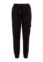 Bayan Siyah Beli Lastik Detaylı Kargo Pantolon