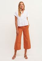 Bayan Beyaz Düğmeli Crop Bluz