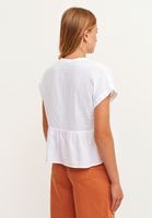 Bayan Beyaz Düğmeli Crop Bluz