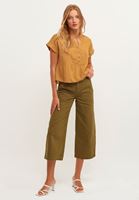 Bayan Koyu Bej Düğmeli Crop Bluz
