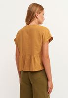 Bayan Koyu Bej Düğmeli Crop Bluz