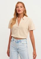 Bayan Açık Krem V-Neck Crop Bluz