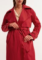 Bayan Bordo Kemerli Uzun Trençkot