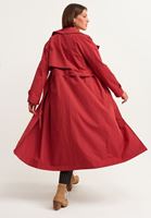 Bayan Bordo Kemerli Uzun Trençkot