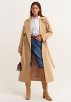 Bayan Bej Kemerli Uzun Trençkot