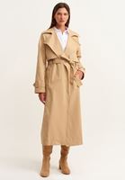 Bayan Bej Kemerli Uzun Trençkot