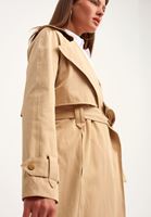 Bayan Bej Kemerli Uzun Trençkot