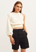 Bayan Krem Tek Omuz Detaylı Bluz