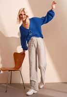 Bayan Mavi Düğmeli Crop Triko Hırka