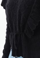 Bayan Siyah Fırfır Detaylı Ajurlu Triko Kazak