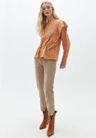 Bayan Turuncu Fırfır Detaylı Ajurlu Triko Kazak