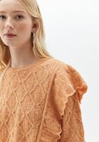 Bayan Turuncu Fırfır Detaylı Ajurlu Triko Kazak