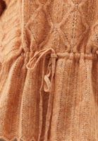 Bayan Turuncu Fırfır Detaylı Ajurlu Triko Kazak