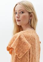 Bayan Turuncu Fırfır Detaylı Ajurlu Triko Kazak