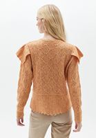 Bayan Turuncu Fırfır Detaylı Ajurlu Triko Kazak