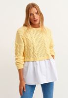 Bayan Sarı Gömlek Detaylı Triko Kazak