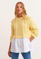 Bayan Sarı Gömlek Detaylı Triko Kazak