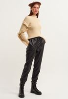 Bayan Ekru Fırfır Detaylı Crop Triko