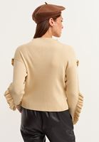 Bayan Ekru Fırfır Detaylı Crop Triko