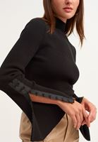 Bayan Siyah Flare Kollu High-Neck Triko