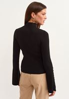 Bayan Siyah Flare Kollu High-Neck Triko