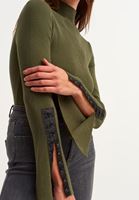 Bayan Yeşil Flare Kollu High-Neck Triko