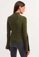 Bayan Yeşil Flare Kollu High-Neck Triko