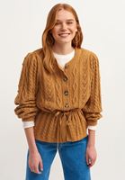 Bayan Kahverengi Zero-Neck Örgü Hırka