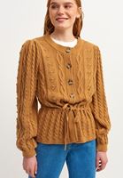 Bayan Kahverengi Zero-Neck Örgü Hırka