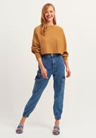 Bayan Kahverengi Oversize Crop Triko