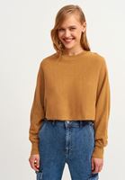 Bayan Kahverengi Oversize Crop Triko