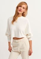 Bayan Krem Oversize Crop Triko