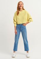 Bayan Sarı Oversize Crop Triko