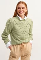 Bayan Yeşil Ponpon Detaylı Ajurlu Triko