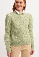 Bayan Yeşil Ponpon Detaylı Ajurlu Triko