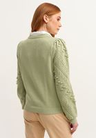 Bayan Yeşil Ponpon Detaylı Ajurlu Triko