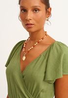 Bayan Yeşil Kruvaze Culotte Tulum