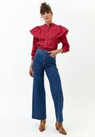 Bayan Mavi Wide-Leg Denim Pantolon