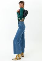 Bayan Mavi Wide-Leg Denim Pantolon