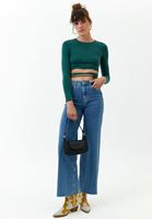 Bayan Mavi Wide-Leg Denim Pantolon