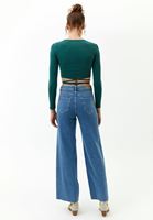 Bayan Mavi Wide-Leg Denim Pantolon