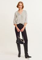 Bayan Çok Renkli Çizgili V Yaka Bluz