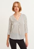 Bayan Çok Renkli Çizgili V Yaka Bluz