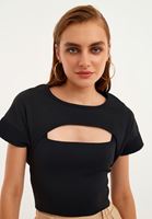 Bayan Siyah Cut-Out Detaylı Triko Top