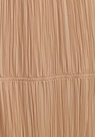 Bayan Bej Yırtmaçlı ve Pileli Midi Etek