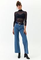 Bayan Lacivert Dik Yaka Tül Bluz