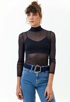 Bayan Lacivert Dik Yaka Tül Bluz