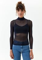 Bayan Lacivert Dik Yaka Tül Bluz