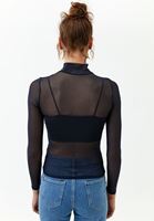 Bayan Lacivert Dik Yaka Tül Bluz