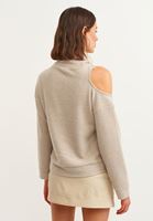 Bayan Bej Cut-Out Detaylı Dik Yaka Kazak